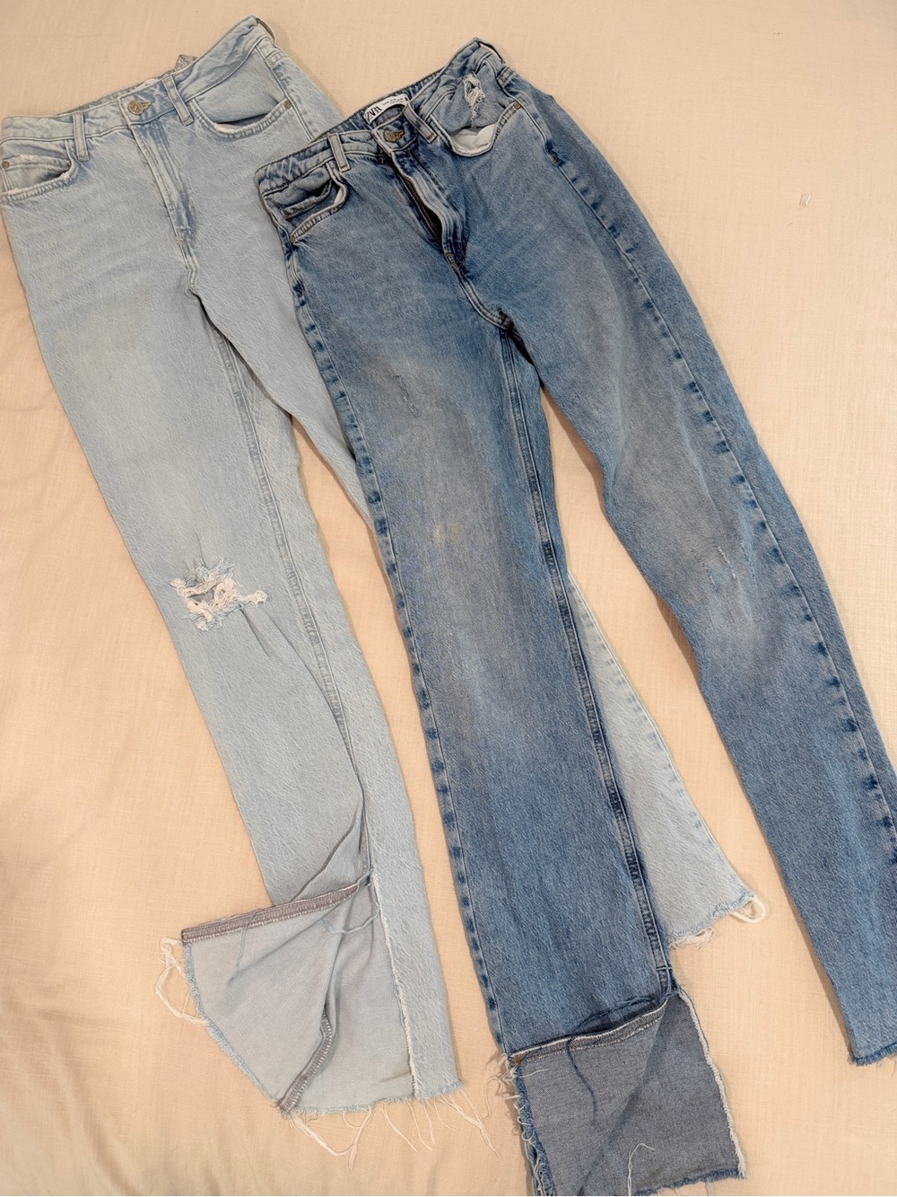 ZARA Distressed Split Hem Straight Jeans Raw Cuff Size 4